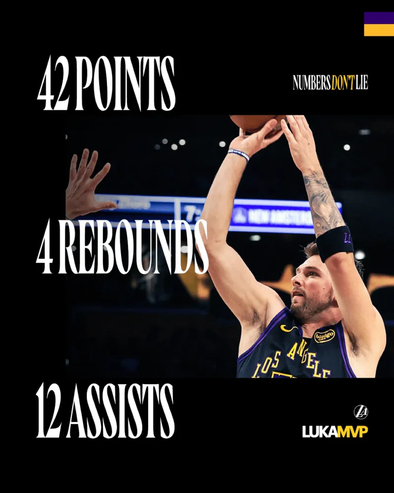 开云体育-砍下42分！湖人官媒晒东契奇数据海报：当之无愧的MVP